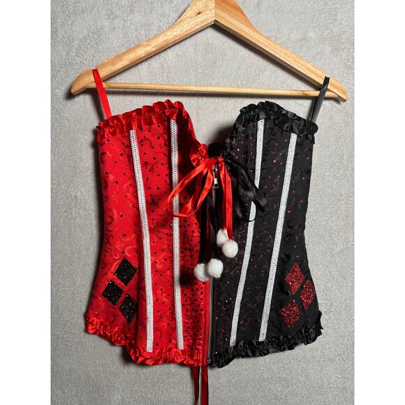 Harley Quinn Corset Costume Batman DC Red Black Womens Size Large - Picture 3 of 9